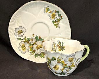 Vintage Shelley Teacup and Saucer, White Dogwood Design