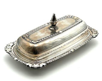 Vintage Sheets Rockford Silverplate Butter Dish with Glass Liner