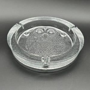 Vintage Mid-Century Blenko Clear Art Glass Big Hoot Owl Ashtray 9 3/4"
