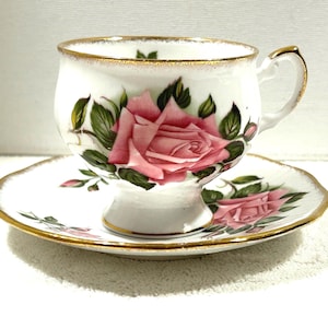 Vintage Rosina Bone China Made in England Teacup and Saucer English Roses Pattern. Free Shipping.