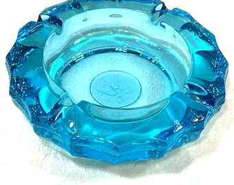 Vintage Fostoria Coin Glass Blue Ashtray 5 1/4"