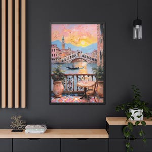 Travel Wall Art Venice  Ponte di Rialto Framed Poster, Italy Landscape Home Decor Print, Gifts for Travelers, Charming Living Room Artwork