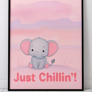Cute Elephant Framed Poster - Just Chillin&#39; - Nursery Decor, Baby Shower Gift, Kids Room Art, Playroom Wall Art, Children&#39;s Artwork