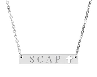 SCAP Cross Bar Necklace | Stay Calm And Pray Engraved Jewelry | Next Gen Christian Faith Pendant Gift