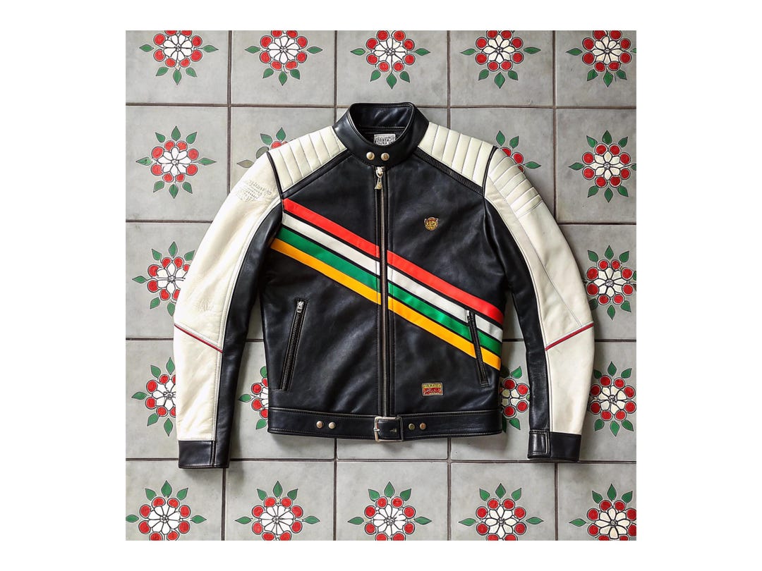 Retro Color Block Jacket Retro Color Block Leather Biker Jacket – Vintage Racing Style ...