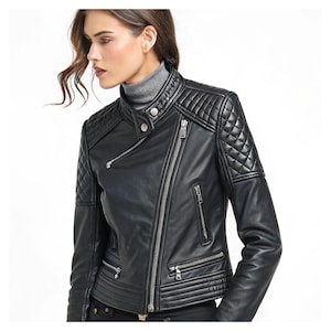 Women&#39;s Leather Jacket – Stylish Biker Moto Jacket for Women – Elegant Vintage Fit for Motorcycle Riding – Handmade Stylish Leather jacket