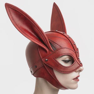Rabbit face mask, Rabbit mask, Leather mask, Leather Face mask, Bunny face mask, Bunny ears, Handmade leather mask, Rabbit leather mask