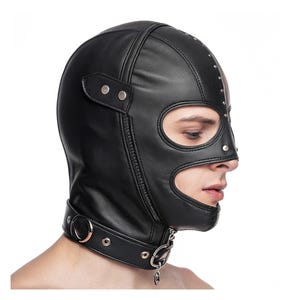 Full Leather Face Hood with Zippered Mouth & Nose Holes – Sensory Play Mask, Minimalist Avant-Garde Headgear