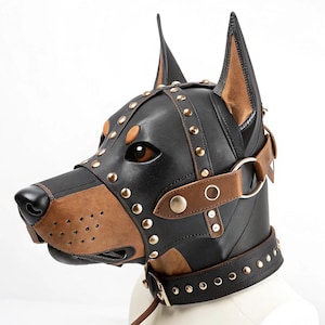 Leather dog mask, Leather doberman mask, leather pup mask, Dog mask, Fantasy mask, Animal play mask, Cosplay dog mask, Dog lover mask