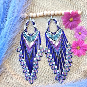 Beaded earring, fringe earring, bugle, indigenous made
