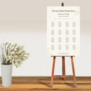 Gold Botanischer Hochzeitssitzplan - 24x36 Canva Template | Elegantes Sitzplan-Zeichen | Hochzeitsposter zum Ausdrucken (Digitaler Download)