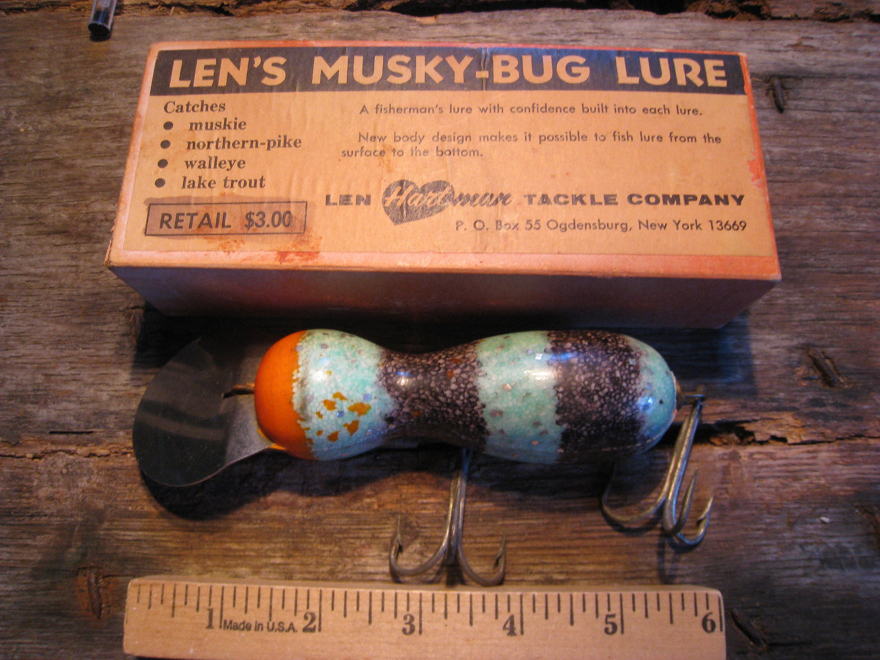 Vintage Fishing Lure/ Len Hartman Musky Bug & Box/ Nice 