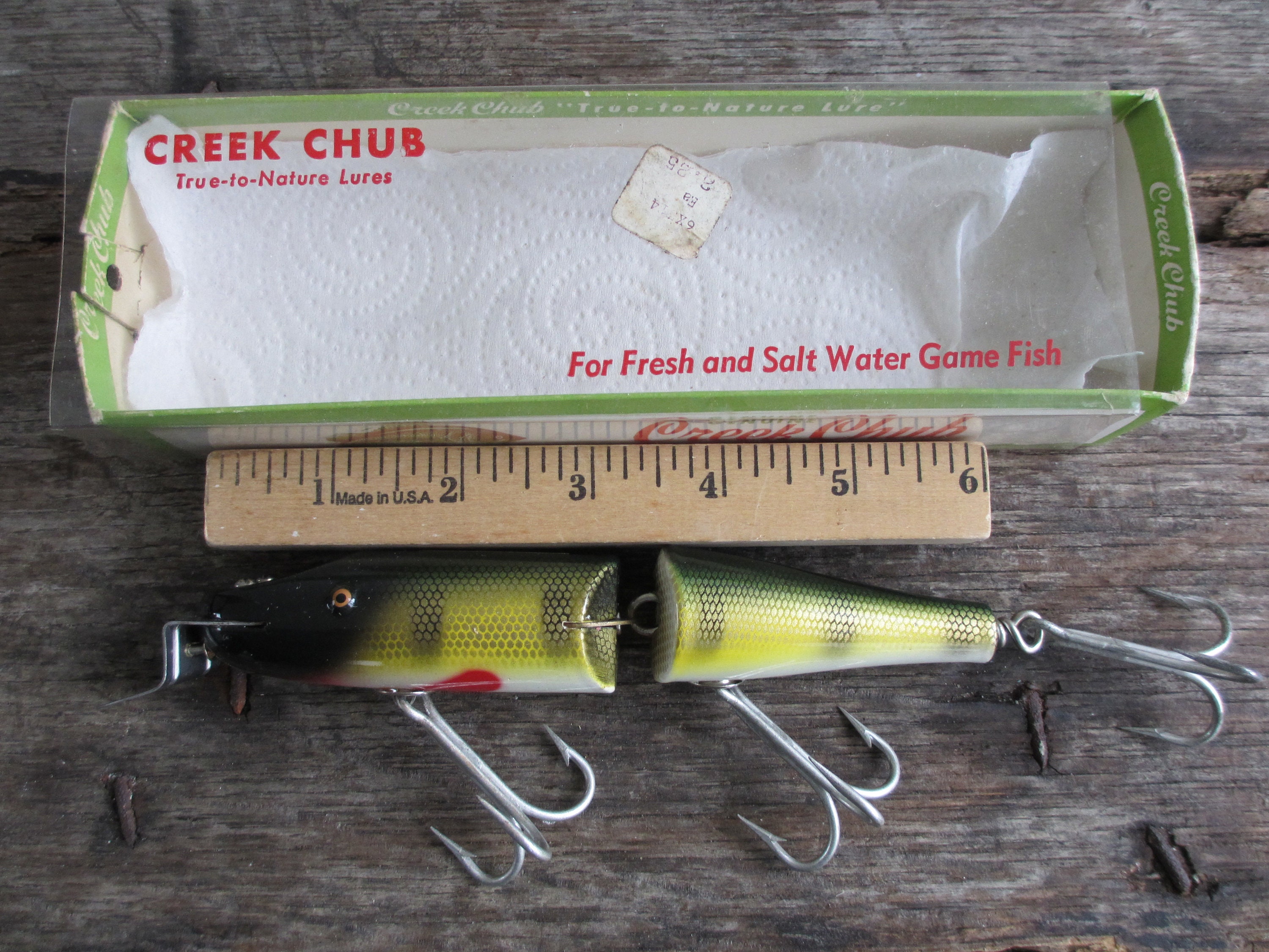 Vintage Fishing Lure Creek Chub Pikie / Wooden Tack Eye/ 3001 Pikie 9 