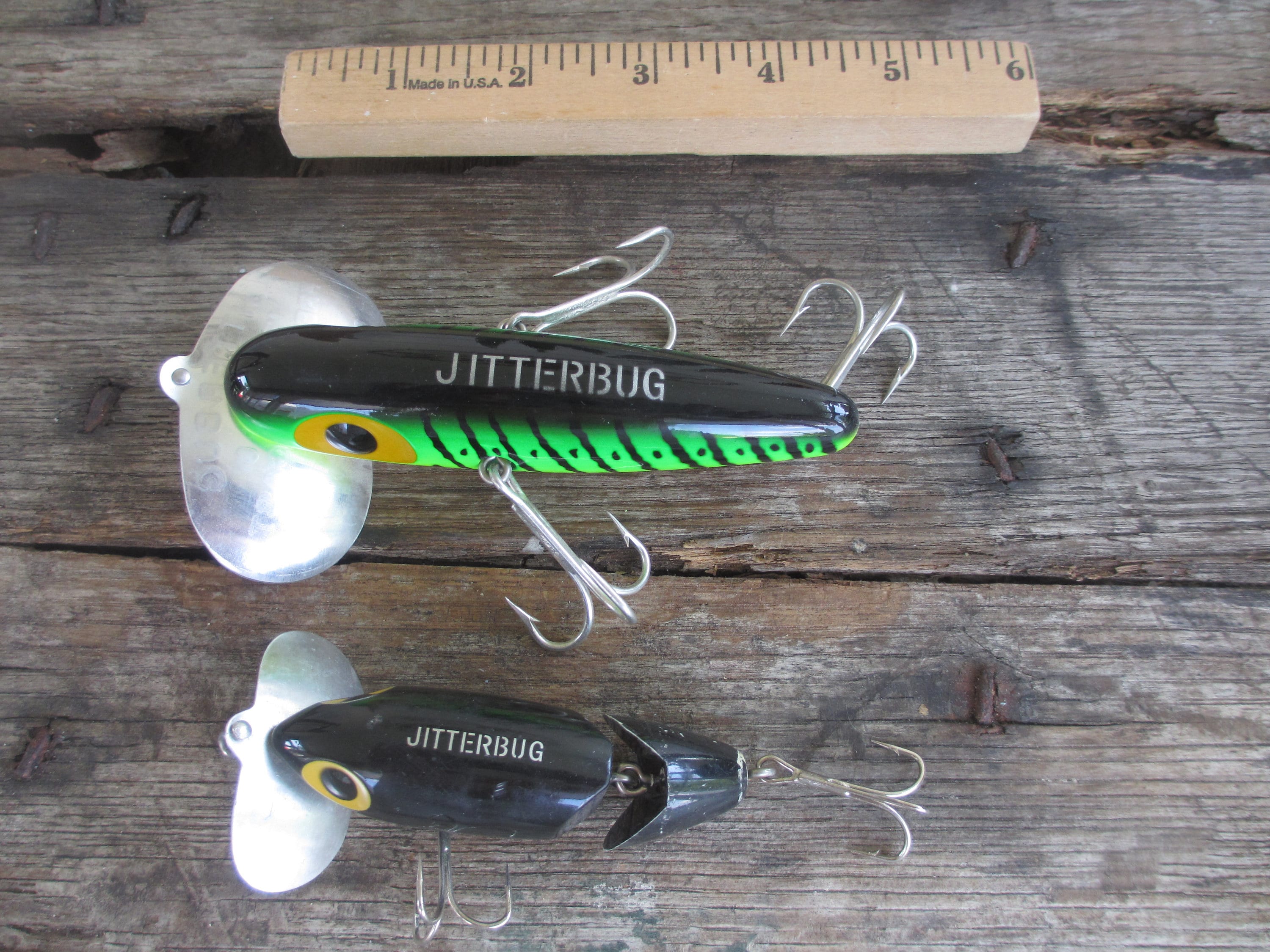 Vintage Fishing Lure / Big Musky Jitterbug and a Jointed Bass Size