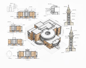 Modern Architecture Blueprint Print