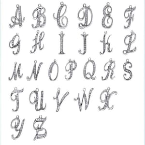 1pcs plata Rhinestone letra encanto - encanto inicial - encanto del alfabeto - colgante de letra - encanto del bolso