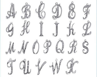 1pcs Silver Rhinestone Letter Charm - Initial Charm - Alphabet Charm - Letter Pendant - Purse Charm
