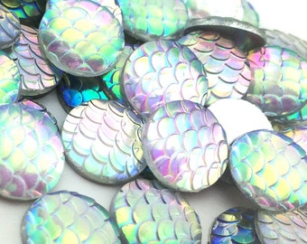 50pcs Rainbow Mermaid Supplies - DIY Mermaid Costume - Scale Cabochons - 12mm Wholesale Cabochons Flat Back Glue On Round Shinny Circle