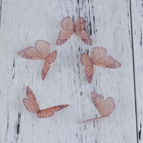 5 pièces papillon en organza recto-verso - Couture d'embellissements - Épingles à cheveux papillon en soie opaque à faire soi-même