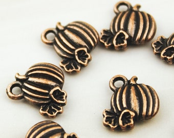 40 Red Copper Pumpkin Charms: Halloween Jewelry Making