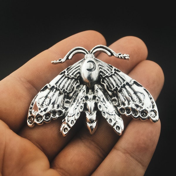 1pcs Large Silver Luna Moth Charm -  Wiccan Jewelry Statement Pendant - MoonLight Supplies