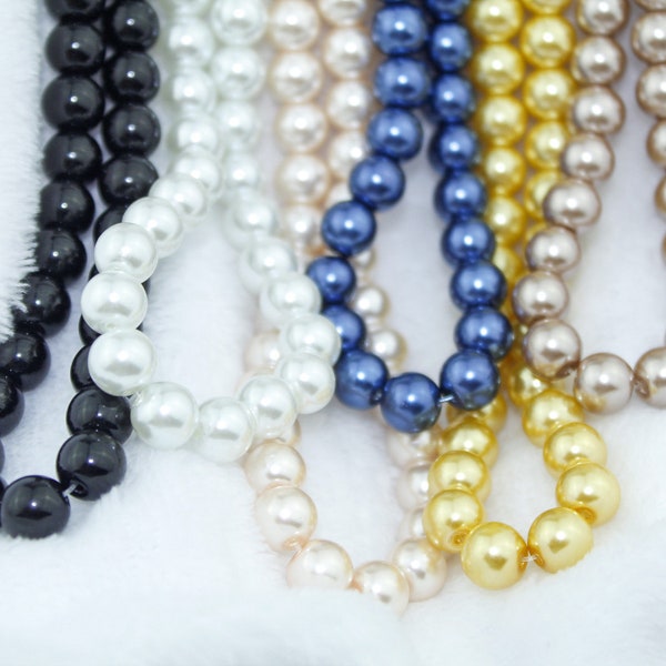110 pcs Glass Pearl Bead Strand - 8mm Beads - Center Drilled Loose Pearls - Smooth Painted Round Beads