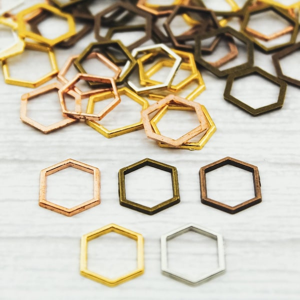 50pcs Hexagon Linking Connectors - Mixed Lot Hexagon Pendant Charm Links - Hollow Geometric Linking Ring - MoonLight Supplies