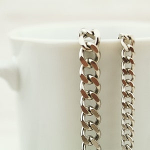 Chaîne gourmette en acier inoxydable de 7 mm : maillon de collier en argent, 16 pouces