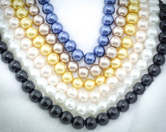 145pcs Glass Pearl Bead Strand - 6mm Beads - Center Drilled Loose Pearls - Round Smooth Painted Beads