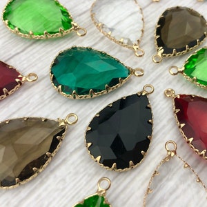 4pcs Transparent Faceted Tear Drop Pendants - Gold Pendant - Transparent Rhinestone - Faceted Charm - Glass Pendant - Crystal Diamond