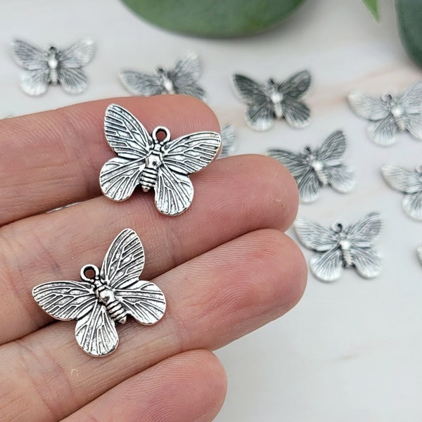 15pcs Small Silver Butterfly Charms - Butterfly Pendant - Moth Pendant - Metal Charms