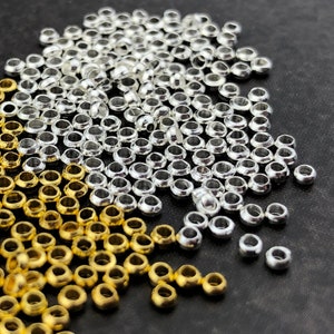 2mm Crimp Beads: Silver & Gold Plated, Jewelry Making Supplies, 250pcs