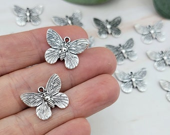 15pcs Small Silver Butterfly Charms - Butterfly Pendant - Moth Pendant - Metal Charms