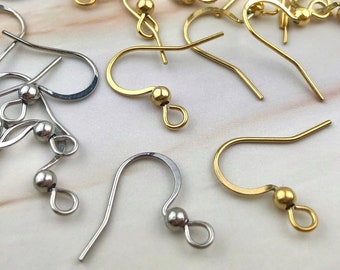10 or 50 Genuine 18K Yellow Gold Plated Steel Earring Hooks