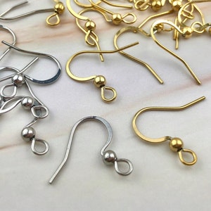 40pcs Gold Silver Earring Hooks - Wholesale Ear Wires - Stainless Steel Dangle Drop Earrings - Nickel Free Ear Hooks