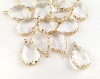 2pcs/10pcs Clear Faceted Tear Drop Pendants - Gold Pendant - Clear Rhinestone - Faceted Charm - Glass Pendant - Crystal Diamond