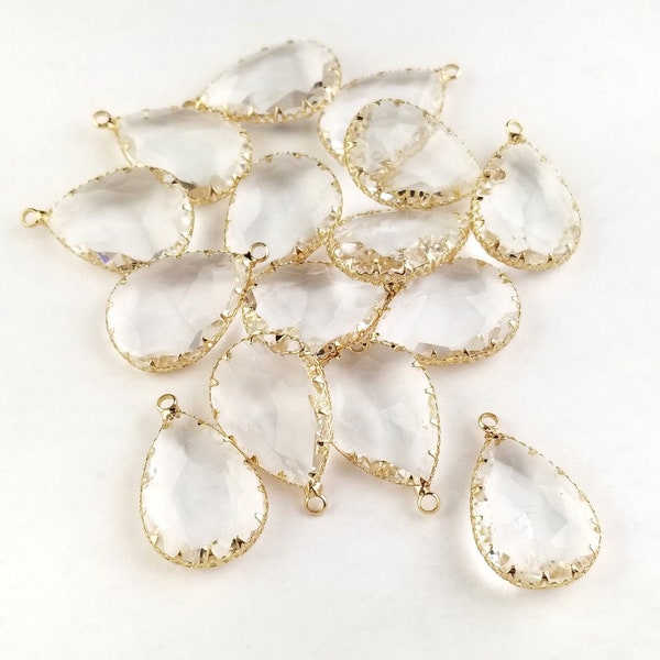 2pcs/10pcs Clear Faceted Tear Drop Pendants - Gold Pendant - Clear Rhinestone - Faceted Charm - Glass Pendant - Crystal Diamond