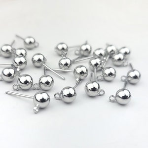 24pcs Silver Ear Post with Loop - Earring Supplies - Ball Stud Earring - Silver Ball Post