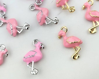 4pcs Pink Flamingo Charms - Bird Charms - Small Flamingo Pendant - Bracelet Charms