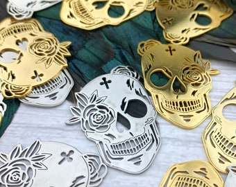 4pcs Silver Gold Sugar Skull Charms - Day of the Dead - Dia De Los Muertos