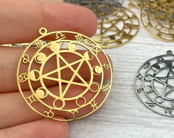 4pcs Zodiac Pentagram Pendant - Moon Phase Charm - Viking Pendant - Celtic Charm - Wicca Pagan Pendant