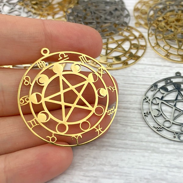 4pcs Zodiac Pentagram Pendant - Moon Phase Charm - Viking Pendant - Celtic Charm - Wicca Pagan Pendant