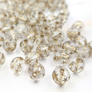 100 Clear Acrylic Star Beads: 9mm Round Spacer Beads