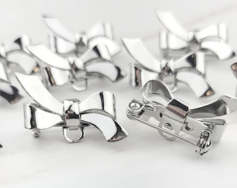 Silver Bow Brooch Base: DIY Brooch Pin with Safety Clasp