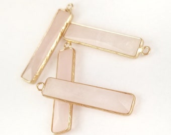 1pcs/4pcs Rose Quartz Pendant - Rectangle Charm - Vertical Bar - Gemstone Bezel