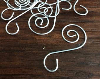 20 Silver Ornament Hooks: Spiral Wire Hangers (2 inch)