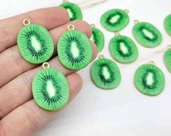 12pcs Kiwi Slice Charm - Metal Kiwi Slice Pendant - Summer Charms - Fruit Charms