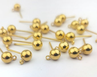 Gold Ball Post Earring Studs with Loop (24pcs)