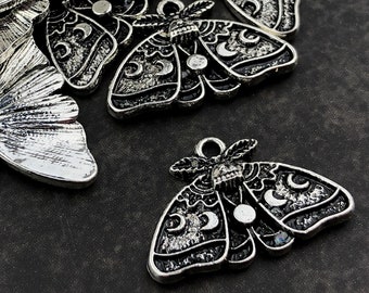 4pcs Small Silver Luna Moth Charm - Gothic Bug Pendant - Wiccan Moon Phase Jewelry - MoonLightSupplies