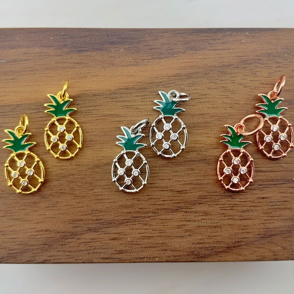 2pcs Tiny Pineapple Charms - Tropical Fruit Charm - Enamel Bracelet Charm - DIY Pineapple Jewelry - MoonLightSupplies